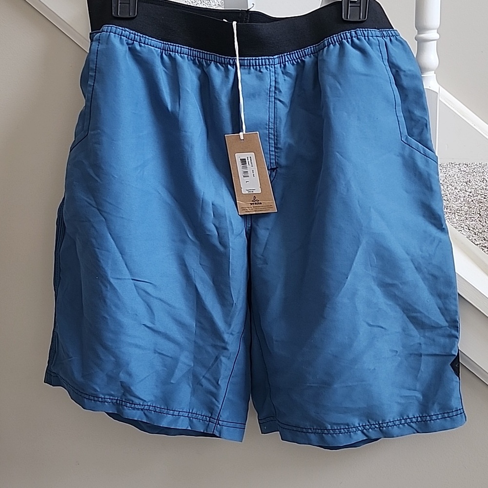 Prana Mojo Shorts Mens L Blue Ash Lightweight Quick Dry Performance Pockets NWT